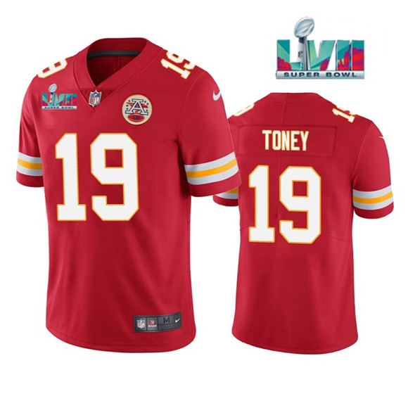 Men??s Kansas City Chiefs #19 Kadarius Toney Red Super Bowl LVII Patch Vapor Untouchable Limited Stitched Football Jersey